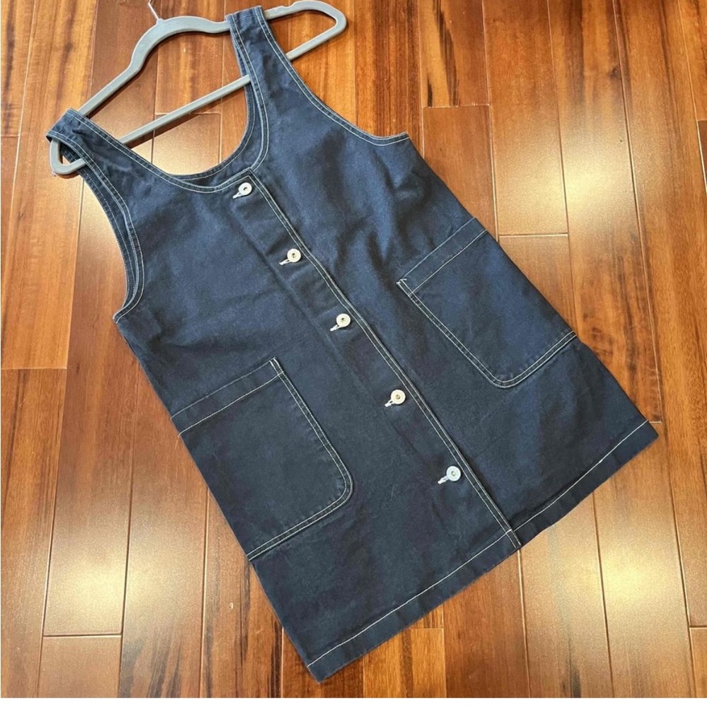 Magpie Robin Faded Black Dress Denim Jumper Sleeveless Pockets Mini Sz S